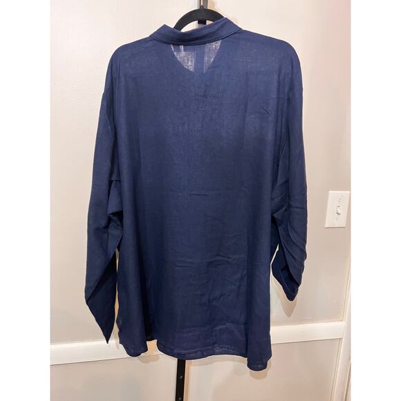 Susan Graver Pure Linen Blend Long Sleeve Button-Up Shirt Navy Women's 2XP NWOT - Picture 4 of 7